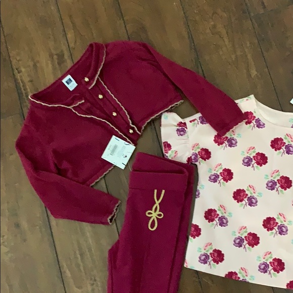 EUC Janie and Jack Maroon Gold Cropped Cardigan - Picture 2 of 3